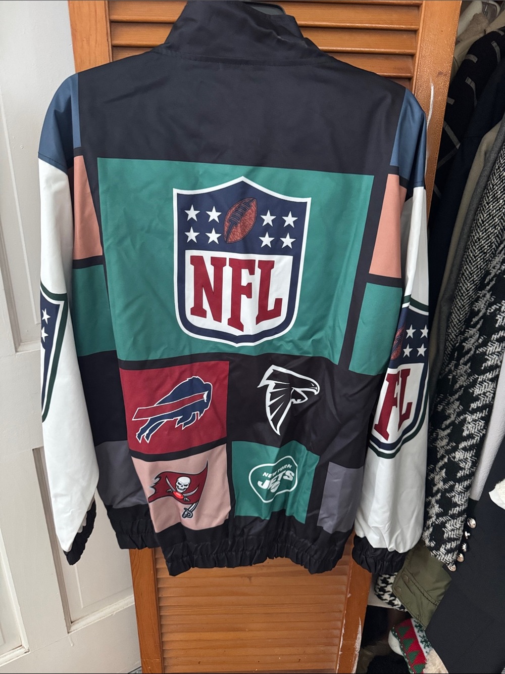 NFL Colorblock Windbreaker Jacket in Black, Teal, Red & White